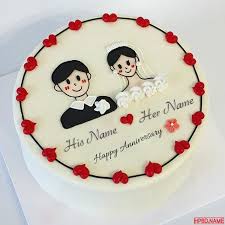 Birthday Cake For Her With Name Happy Wedding Anniversary Cake With His Her Name In 2020 Anniversary Cake Wedding Anniversary Cake Beautiful Birthday Cakes