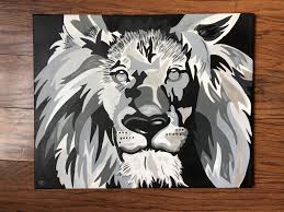 Acrylic Black And White Portrait Painting Black And White Lion Portrait Acrylic Painting On A 16x20 Inch Canvas Black And White Lion Lion Art Art