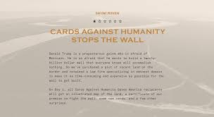 Each round, one player asks the group a question from a black card, and then everyone answers it with their funniest white card. Cards Against Humanity Saves America The Shorty Awards