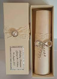 Personalised Wedding Invitation Boxed Vintage Scrolls Lace Pearl Rhinestone Box Wedding Invitations Scroll Wedding Invitations Personalised Wedding Invitations