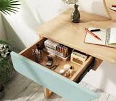 Meja Rias Kayu Desain Cermin Bulat Kabinet Penyimpanan Samping Furnitur  Kamar Tidur Gaya Nordic