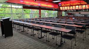 Happy S Pizza Training Facility Tables Reconfigurable To Provide Several Options Four Legged Chairs On Wheels For Mobility Bar Table Table Home Decor