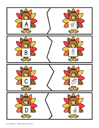 Every child needs to learn his abcs, and these cute and colorful cards will help your toddler recognize letters. Free Printable Thanksgiving Themed Alphabet Matching Puzzles