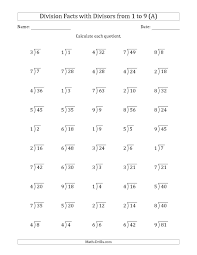 The Division Facts With Divisors And Quotients From 1 To 9 With Long Division Symbol A Division Facts Division Worksheets Long Division