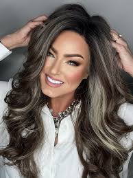 Gorgeous Brown with Light Honey Blonde Highlights and Dark Roots long  bouncy barrel wavy Synthetic Lace Part Wig GLP015