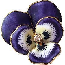 Antique Art Nouveau Enamel Diamond 14k Gold Pansy Flower Brooch Pin Antique Art Floral Jewellery Purple Pansy