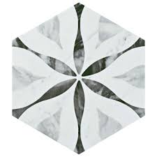 Black And White Hexagon Floor Tile Flower Merola Tile Classico Bardiglio Hexagon Flower 7 In X 8 In Porcelain Floor And Wall Tile 7 67 Sq Ft Case Feq8bxf The Home Depot Porcelain Flooring Flooring Trends Patterned Tile Backsplash