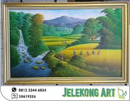 Gerobak sapi yang sedang mengangkut hasil panen melengkapi keindahan yang terlihat pada lukisan ini. Pemandangan Di Sawah Padi Yang Mempersonakan Dan Mesti Kita Semua Pergi Tempat Menarik