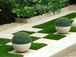 Love The Checkerboard With The Grass And Pavers Modern Landscaping Modern Garden Design Garden Tiles