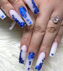 Blue Butterfly Nails 2 Blue Acrylic Nails Royal Blue Nails Blue Nail Designs A pretty shade of blue color!