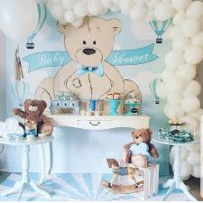 The aim for the party decor was to be warm and inviting, but also calming and relaxing. Backdrop Boy Teddy Bear Themed Baby Shower Novocom Top