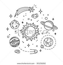Hand Drawn Solar System With Sun Planets Asteroids And Other Outer Space Objects Cute And Decorative Doodle St Space Drawings Doodle Drawings Planet Drawing