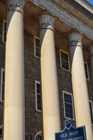 Stately Old Main Columns Are Sundrenched With Warm Light On A Late Winter Day Penn State University Penn State States