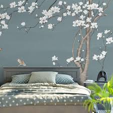 Wallpaper With Birds And Flowers For Walls One Large Magnolia Tree Flowers Tree Wallpaper Wall Mural White Flowers With Birds Wall Murals Birds And Flowers Floral Tree Wallpaper Home Decor Bedroom Bedroom Decor Home Decor