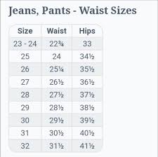 Jeans Pants Size Chart