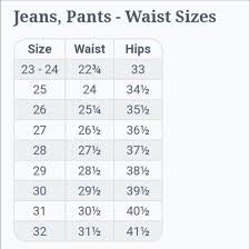 jeans pants size chart