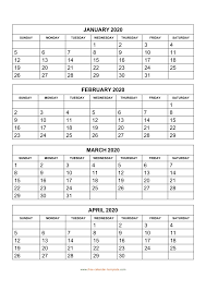 It includes 12 monthly calendar date strips from january you can print my calendar strips stickers on regular copy paper but, if you want to make it extra convenient for you to use them, i recommend printing. Monthly 2020 Calendar 4 Months Per Page Vertical Free Calendar Template Com