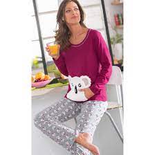 Ensemble pyjama avec haut manches longues fuschia et bas style legging gris clair chiné. Pyjama Miss Koala Francoise Saget