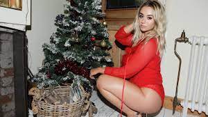 Melissa Debling, blonde, big boobs, looking at viewer, long hair, women,  red clothing, red lingerie, Christmas, Christmas tree, Christmas ornaments  | 1920x1080 Wallpaper - wallhaven.cc