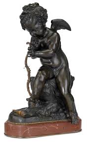 Bronze Sculpture Of Cupid Late 19th Early 20th Century Dark Brown Patina Modeled Seated With Bow And Torch Bronze Sculpture Art Rococo Art Bronze Sculpture