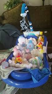 Baby Shower Gift Baby Bath Basket Infant Tub Filled With Cotton Balls For Bubbles Johnson Johnson B Baby Bath Gift Baby Bath Tub Gift Basket Baby Bath Tub