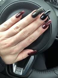 Coffin Shaped Black And Grey Acrylic Nails Red Black Coffin Shape Nails Acrylic Maroon Burgundy Fall Winter Nails Coffin Shape Nails Winter Nails Coffin Shape Nails Acrylics