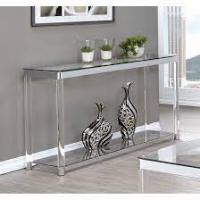 The sofa table sale available on the site are made of different materials such as wood, aluminum, marble, steel, glass and so on, so that you can pick the best one. Contemporary Chrome Glass And Acrylic Sofa Table 48 X 15 75 X 30 On Sale Overstock 21339051