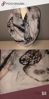 Black And White Scarf Png Charming Charlie Scarf Infinity Scarf With Feather Print White Scarf With Black Tan And Blush Print Charming C Charming Charlie Scarf Accessory Feather Print