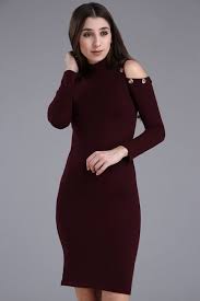 Detaylari Goster Omuz Dekolteli Triko Bordo Elbise The Dress Elbise Kazak Elbise