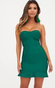 Emerald Green Bandage Frill Hem Bodycon Dresswith Its Lush Emerald Green Hue Frill Hem And Band Bodycon Dress Women Dress Online Fashion
