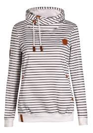 Black And White Striped Hoodie Women S White Black Striped Drawstring Badge Hooded Cowl Neck Naketano Thick Pullover Sweatshirt Striped Hoodie Casual Stripes Striped Long Sleeve