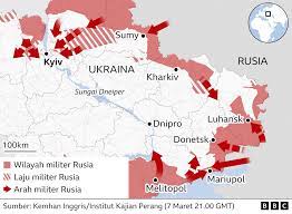 Ukraina diserang Rusia dalam peta: Rusia menggempur target kota-kota baru -  BBC News Indonesia