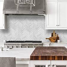 A gray multitoned herringbone backsplash brightens up this kitchen and gives a contemporary appearance. White Grey Herringbone Peel And Stick Backsplash Vintage Wood Tiles Kitchen Backsplash Pack Of 10 Pricepulse
