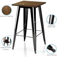 The bar table is crafted with particleboard and a steel frame, giving firm support to your delicious dishes. Vipek Steel Metal Bar Table Kitchen Dining Table W Solid Wood Top 23 6 Inch Square 41 5 High Bistro Patio Farmhouse Restaurant Cafe Rustic Modern Industrial Antique Indoor Outdoor Black Tolix Style Home