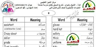 كراسة مفردات وتراكيب اللغة الانجليزية للصف الثامن الفصل الثاني شبكة السوار