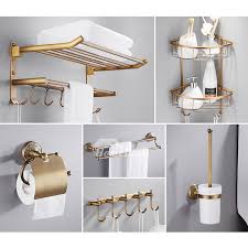 Kitchen dish hand face spa set of 4 turkish hand towelkitchen towel kitchen decortea etsy. 6 Piece Antique Brass Wall Mount Gold Bathroom Accessories Set