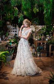 Boldly Boho Embroidered Wedding Dresses With Colourful Florals Onefabday Com Embroidered Wedding Dress Colored Wedding Dresses Wedding Dresses