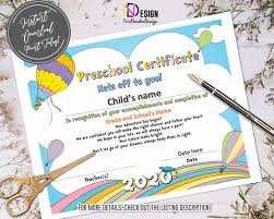 Preschool Diploma Certificate Rainbow Pastel Colors Etsy Kindergarten Diploma Preschool Diploma Kindergarten Graduation