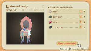 Pascal would offer up a number of mermaid set furniture diy recipes, as well as some clothing items. Pascal S Mermaid Set Furniture Diy Crafting Recipes Clothing Items For Animal Crossing New Horizons