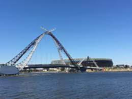 Optus stadium bridge lights up 4/05/2019. Walkway Between Optus Stadium And East Perth Review Of Matagarup Bridge Perth Australia Tripadvisor