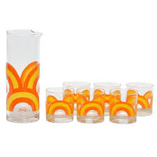 Vintage Orange Mod Rainbows Colony Cocktail Pitcher Set The Hour Pitcher Set Cocktail Pitcher Rainbow Cocktail
