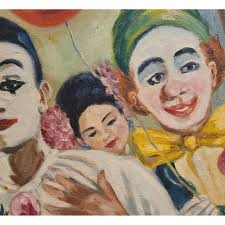 Vintage Clowns Mime OIL PAINTING