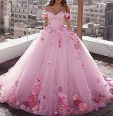 Luxury Wedding Dress Ball Gown 3d Flowers Beaded Luxury Pink Wedding Ball Gown Robe De Marriage Ball Gown Wedding Dress Pink Prom Dresses Ball Gowns