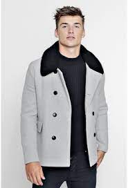 Borg Collar Wool Blend Pea Coat Boohooman