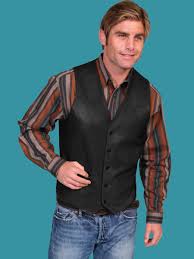 scully mens western leather vest black