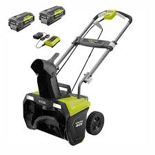 Electric mowers have maximum run time and are easier on the environment, but you're connected to that cord. Ryobi 20 In 40 Volt Brushless Cordless Electric Snow Blower Two 5 0 Ah Batteries Charger Included Ry40850 2b The Home Depot Electric Snow Blower Snow Blower Ryobi