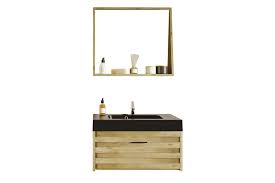 Mettant en valeur la texture du bois naturel, la collection kinsley offre un mélange parfait de moderne et rustique. Meuble De Salle De Bain En Bois D Acacia Avec Plan Beton Noir Mat Et Miroir Hellin