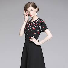 Check spelling or type a new query. S Xxl Spring Summer Woman Dress White Red Small Flowers Applique Chest Black Dress Calf Length Fashion Event Dress Ball Gown Dresses Aliexpress