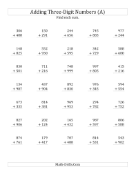 Adding Three Digit And Three Digit Numbers All Addition Worksheets Math Worksheets Number Worksheets