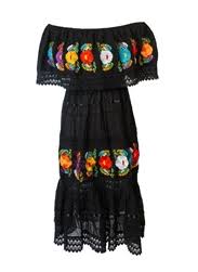 The dress features silk ribbons in red, white and green for an authentic mexico feel. Mexican Dresses Blouses Oaxacan Embroidered